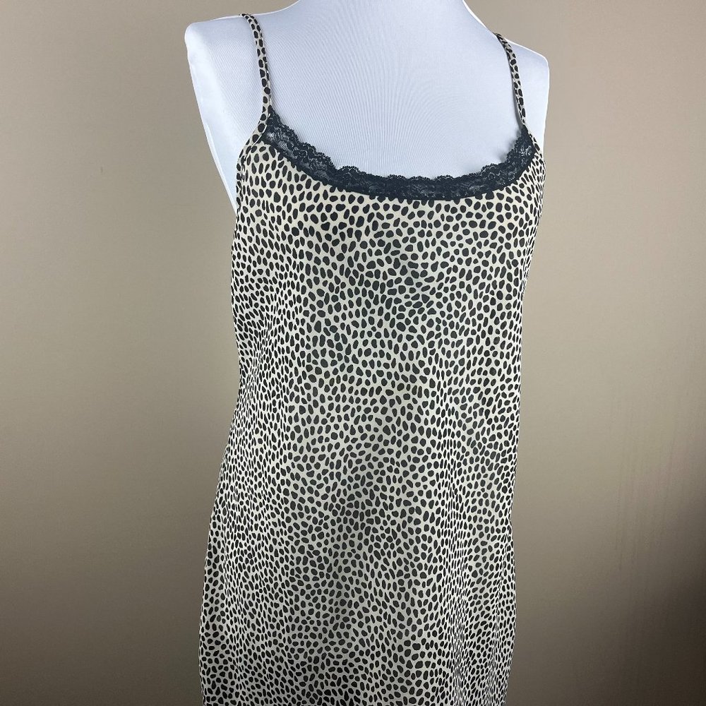 Secret Treasures Slip Dress Size M Black Tan, Leopard Cheetah Print, Lace